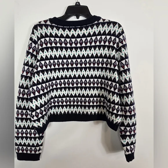 La Ligne Fair Isle Merino Wol Navy Blue Henley Crewneck Pullover Sweater M - Picture 3 of 6